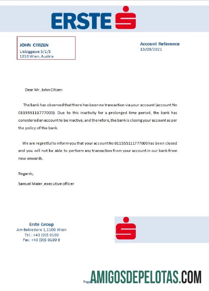 Referência de fechamento da Áustria Erste modelo